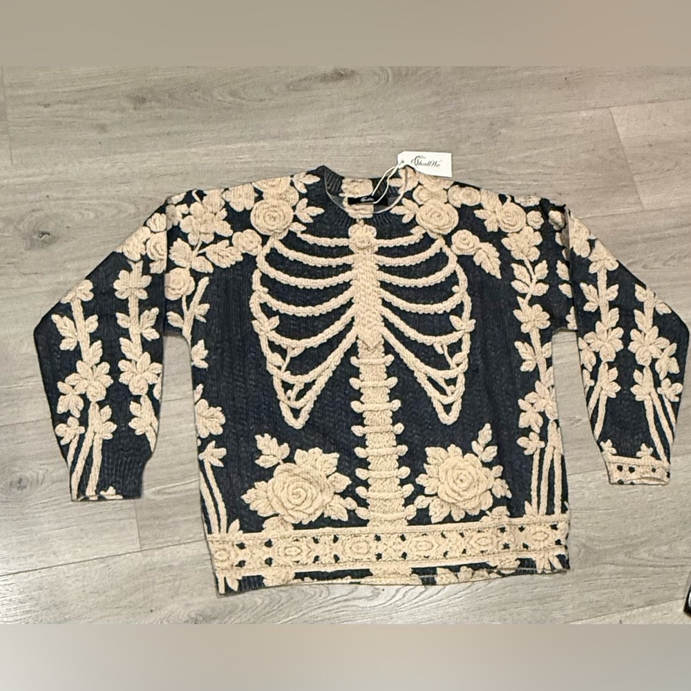 Black and Cream Skeleton Knit Sweater
